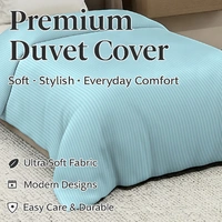 MORADO Glace Cotton Plain Stripe Single Duvet Cover 60x90 Inches | Soft, Breathable & Durable Cotton Duvet Cover for Single Bed(Powder Blue)