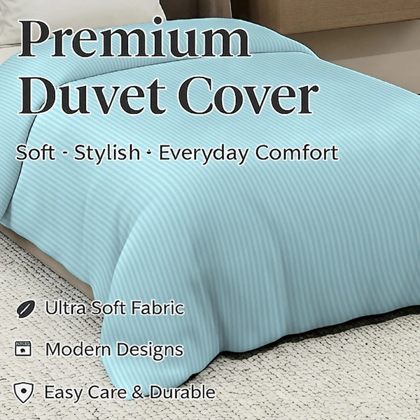 MORADO Glace Cotton Plain Stripe Single Duvet Cover 60x90 Inches | Soft, Breathable & Durable Cotton Duvet Cover for Single Bed(Powder Blue)