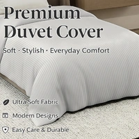 MORADO Glace Cotton Plain Stripe Single Duvet Cover 60x90 Inches | Soft, Breathable & Durable Cotton Duvet Cover for Single Bed(Ivory)