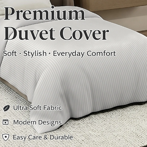 MORADO Glace Cotton Plain Stripe Single Duvet Cover 60x90 Inches | Soft, Breathable & Durable Cotton Duvet Cover for Single Bed(Ivory)