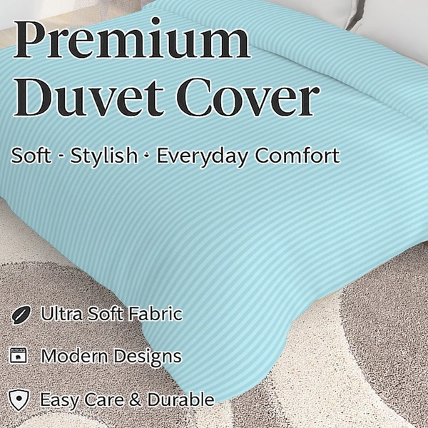 MORADO Glace Cotton Plain Stripe Double Duvet Cover 90x100 Inches | Soft, Breathable & Durable Cotton Duvet Cover for Double Bed(Powder Blue)