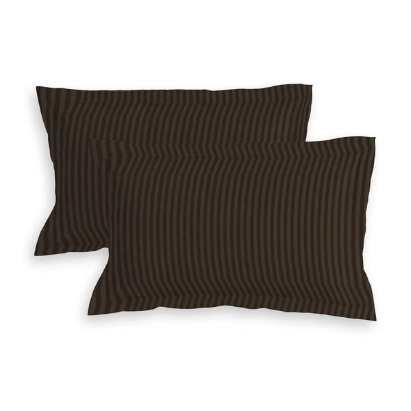 MORADO Premium Glace Cotton Stripe Double Flat Bedsheet With 2 Pillow Covers for Home-Hotels-Guest House (90x100 Inches)-Coffee
