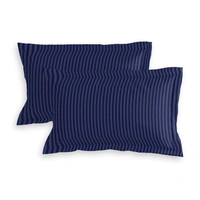 MORADO Premium Glace Cotton Stripe Double Flat Bedsheet With 2 Pillow Covers for Home-Hotels-Guest House (90x100 Inches)-Navyblue