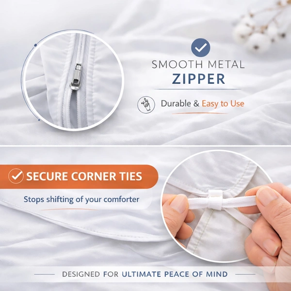 MORADO Glace Cotton Plain Stripe Single Duvet Cover 60x90 Inches | Soft, Breathable & Durable Cotton Duvet Cover for Single Bed(Ivory)