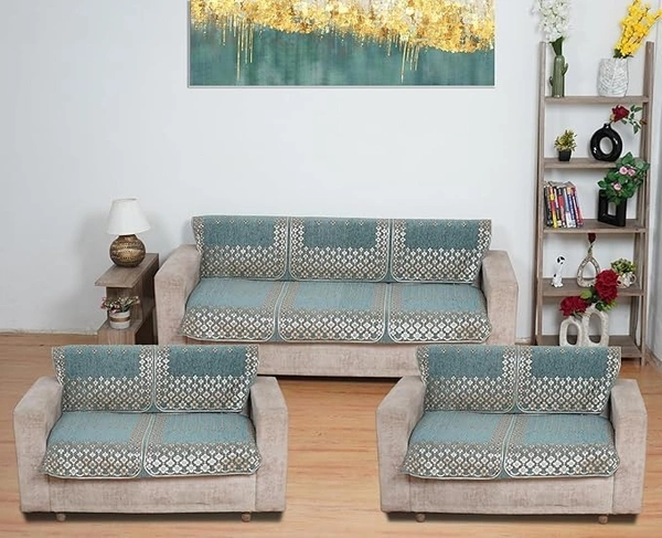 MORADO 7 Seater Sofa Cover Sofa Panel Premium Quality, Chenille for Ultimate Protection and Style Durable, 3+2+2 Settee Slipcover in Sea Green, - Sea Green