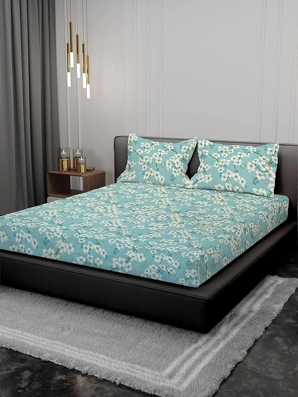 MORADO Premium Glace Cotton Double Bedsheet with 2 King Size Pillow Covers (90x100 Inches) - Sea Green