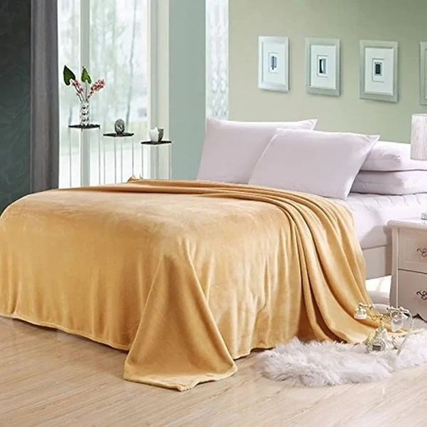 MORADO 190 GSM Flannel Super Soft Warm Double Blanket for Winters - 90x90 Inches, Camel - Camel