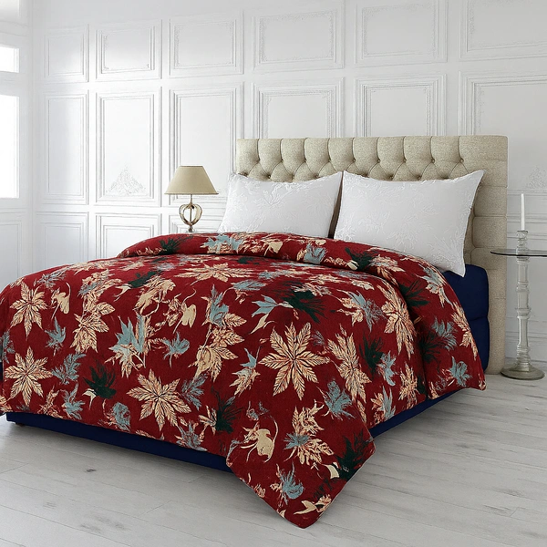 Morado MORADO 190 GSM Flannel Super Soft Warm Double Blanket for Winters - 90x90 Inches, Red Leaves - Red Leaves