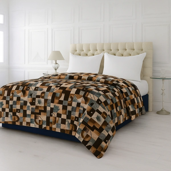 Morado MORADO 190 GSM Flannel Super Soft Warm Double Blanket for Winters - 90x90 Inches, Brown Beige Blocks - Brown Beige Blocks