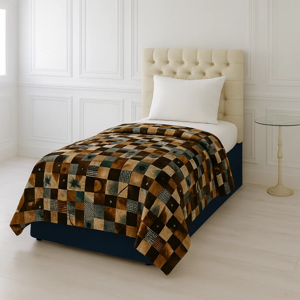 Morado MORADO 190 GSM Flannel Super Soft Warm Single Blanket for Winters - 60x90 Inches, Brown BeigeBlocks - Brown Beige Blocks