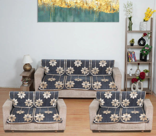 MORADO 7 Seater Sofa Cover Sofa Panel Premium Quality, Chenille for Ultimate Protection and Style Durable, 3+2+2 Settee Slipcover in Dark Grey, - Dark Grey