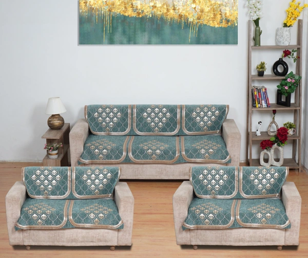 MORADO 7 Seater Sofa Cover Sofa Panel Premium Quality, Chenille for Ultimate Protection and Style Durable, 3+2+2 Settee Slipcover in Sea Green, - Sea Green