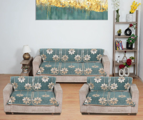 MORADO 7 Seater Sofa Cover Sofa Panel Premium Quality, Chenille for Ultimate Protection and Style Durable, 3+2+2 Settee Slipcover in Sea Green, - Sea Green