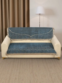 MORADO 5 Seater Sofa Cover Sofa Panel Premium Quality, Chenille for Ultimate Protection and Style Durable, 3+1+1 Settee Slipcover in Navy blue with golden beige - Navy blue with golden beige