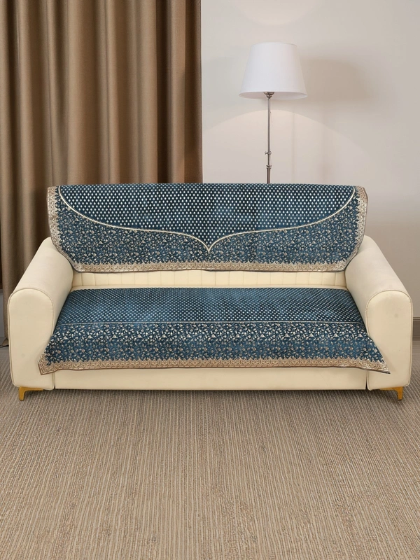 MORADO 5 Seater Sofa Cover Sofa Panel Premium Quality, Chenille for Ultimate Protection and Style Durable, 3+1+1 Settee Slipcover in Navy blue with golden beige - Navy blue with golden beige