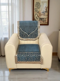 MORADO 5 Seater Sofa Cover Sofa Panel Premium Quality, Chenille for Ultimate Protection and Style Durable, 3+1+1 Settee Slipcover in Navy blue with golden beige - Navy blue with golden beige