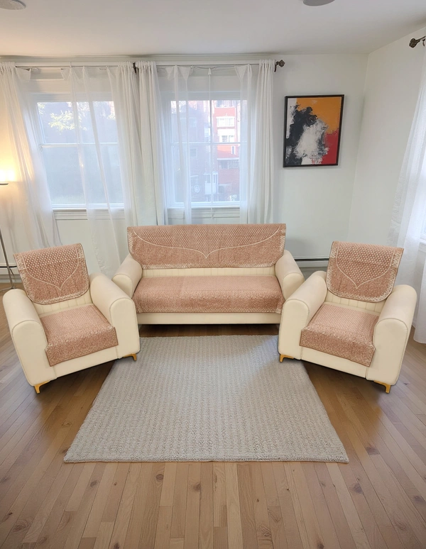 MORADO 5 Seater Sofa Cover Sofa Panel Premium Quality, Chenille for Ultimate Protection and Style Durable, 3+1+1 Settee Slipcover in Peach. - Peach