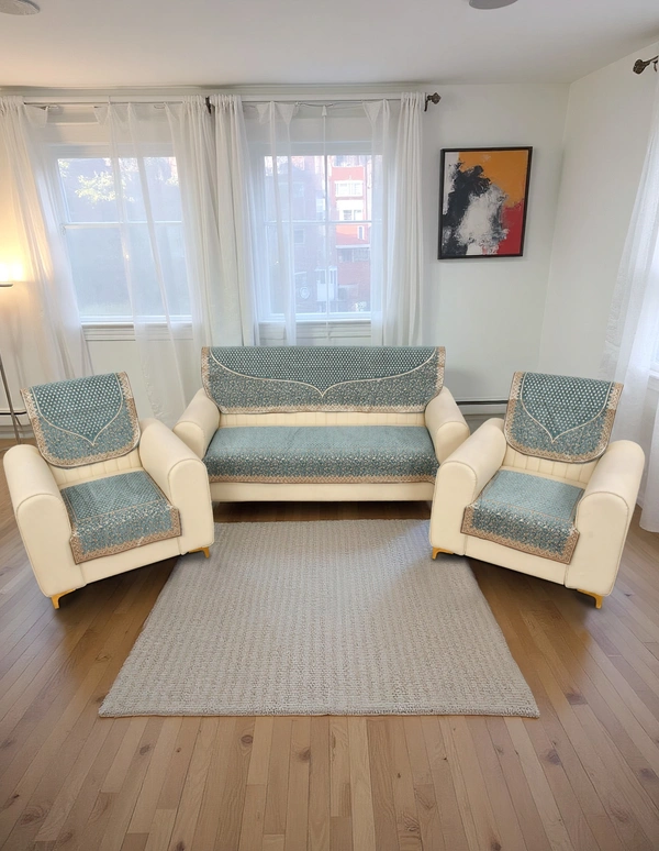 MORADO 5 Seater Sofa Cover Sofa Panel Premium Quality, Chenille for Ultimate Protection and Style Durable, 3+1+1 Settee Slipcover in Sea Green, - Sea Green