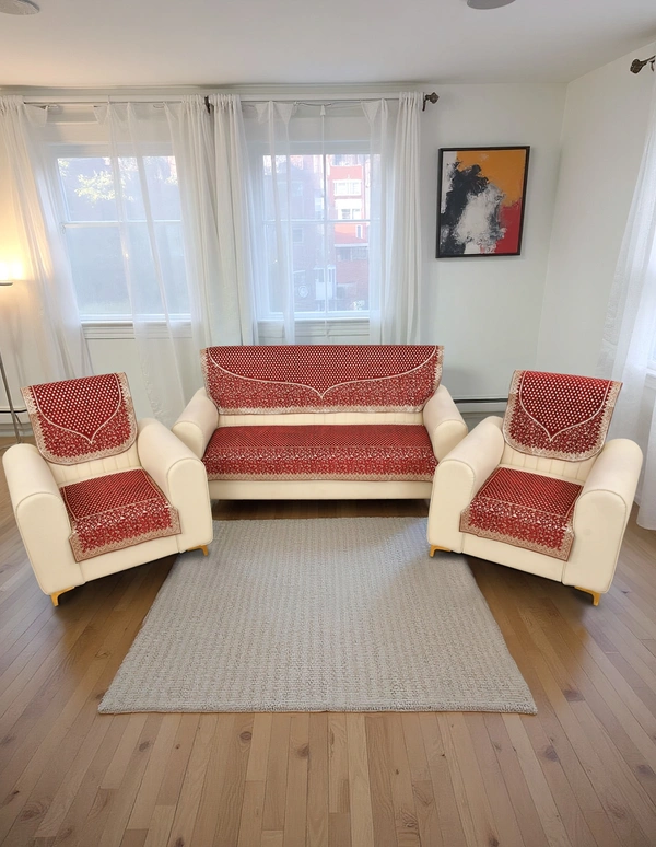 MORADO 5 Seater Sofa Cover Sofa Panel Premium Quality, Chenille for Ultimate Protection and Style Durable, 3+1+1 Settee Slipcover in Maroon & Beige, - Maroon & Beige