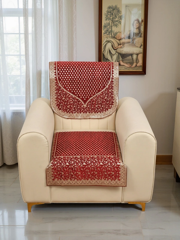 MORADO 5 Seater Sofa Cover Sofa Panel Premium Quality, Chenille for Ultimate Protection and Style Durable, 3+1+1 Settee Slipcover in Maroon & Beige, - Maroon & Beige