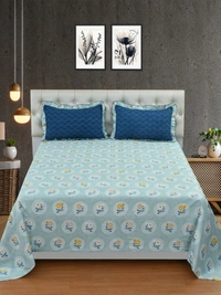 MORADO Glace Cotton King Size Bedsheet with 2 Pillow Covers with Frill (108x108, Inches) - 108x108 Inches, Light Blue