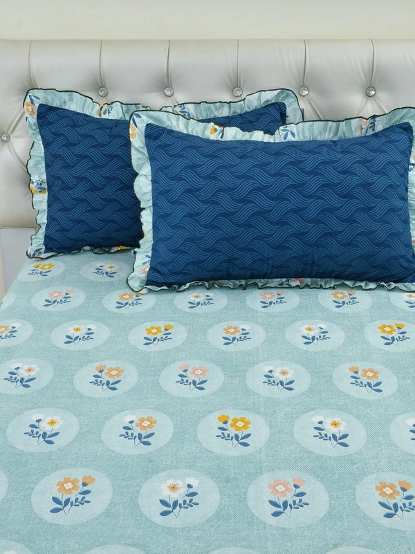 MORADO Glace Cotton King Size Bedsheet with 2 Pillow Covers with Frill (108x108, Inches) - 108x108 Inches, Light Blue