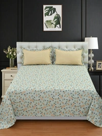 MORADO Glace Cotton King Size Bedsheet with 2 Pillow Covers with Frill (108x108, Inches) - 108x108 Inches, Light Green