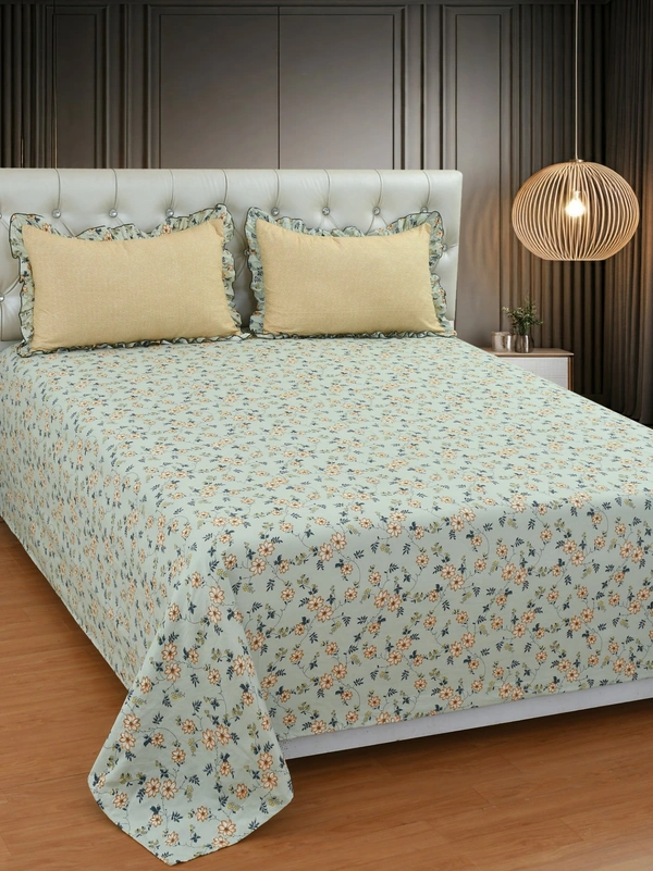 MORADO Glace Cotton King Size Bedsheet with 2 Pillow Covers with Frill (108x108, Inches) - 108x108 Inches, Light Green