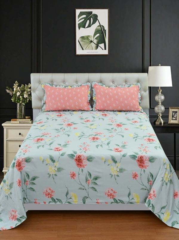 MORADO Glace Cotton King Size Bedsheet with 2 Pillow Covers with Frill (108x108, Inches) - 108x108 Inches, Sky Blue