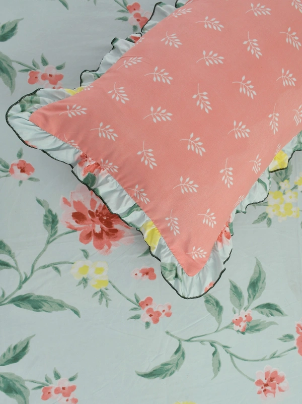 MORADO Glace Cotton King Size Bedsheet with 2 Pillow Covers with Frill (108x108, Inches) - 108x108 Inches, Sky Blue