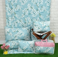 MORADO Glace Cotton 5 Pcs Bedding Set with Net Lace | Queen Size Double Bedsheet with 2 Pillow Covers and 2 Filled Breakfast Pillows - 90x100 Inches, Blue - 90x100 Inches, Blue