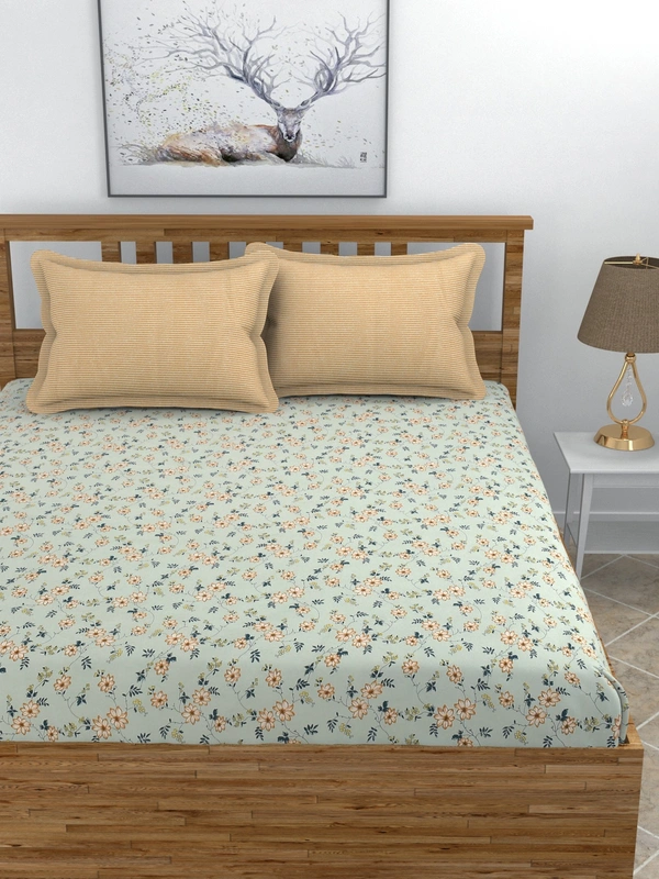 MORADO Premium Glace Cotton King Size Elastic Fitted Bedsheet with 2 Pillow Covers (72x78x8 Inches, Blue) - 72x78x10 Inches, Light Green