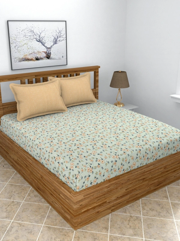 MORADO Glace Cotton King Size Bedsheet with 2 Pillow Covers with Frill (108x108, Inches) - 108x108 Inches, Light Green