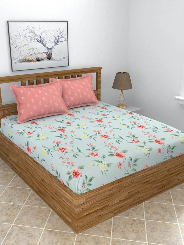 MORADO Glace Cotton King Size Bedsheet with 2 Pillow Covers with Frill (108x108, Inches) - 108x108 Inches, Blue