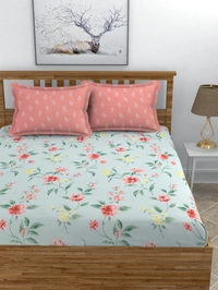 MORADO Glace Cotton King Size Bedsheet with 2 Pillow Covers with Frill (108x108, Inches) - 108x108 Inches, Blue