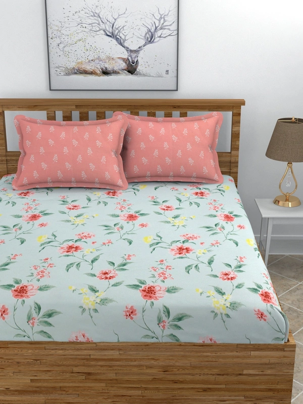 MORADO Glace Cotton King Size Bedsheet with 2 Pillow Covers with Frill (108x108, Inches) - 108x108 Inches, Blue