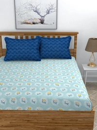 MORADO Premium Glace Cotton King Size Elastic Fitted Bedsheet with 2 Pillow Covers (72x78x8 Inches, Blue) - 72x78x10 Inches, Blue