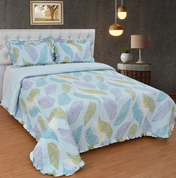 MORADO Glace Cotton Luxury Ultrasonic Printed Lightn Bedspreads/Quilted Bed Cover With 2 weight All SeasoKing Size Pillow Covers - (90x100 inches - Light Green - 90x100 Inches, Light Green