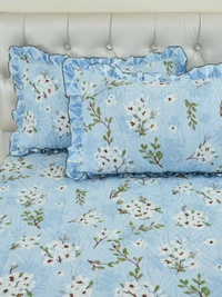 MORADO Glace Cotton Luxury Ultrasonic Printed Lightweight All Season Bedspreads/Quilted Bed Cover With 2 King Size Pillow Covers - (90x100 inches - light blue) - 90x100 Inches, Cyan Aqua