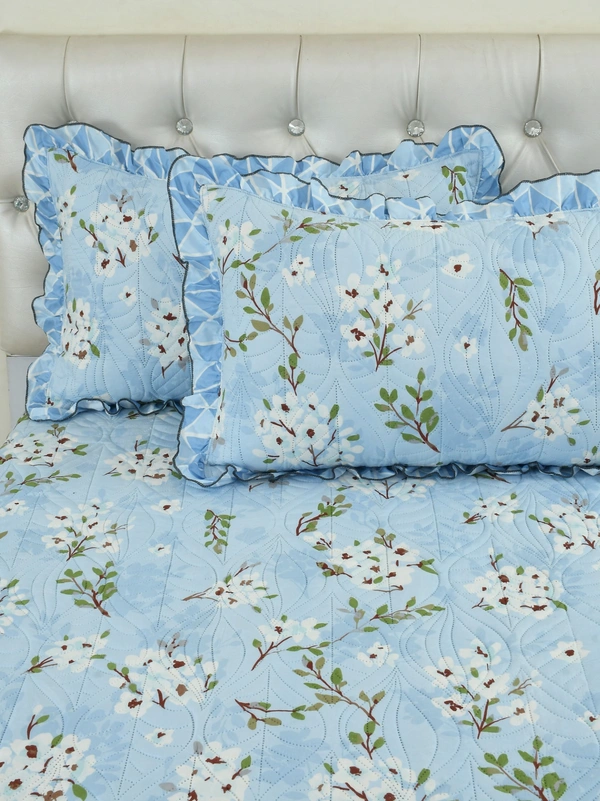 MORADO Glace Cotton Luxury Ultrasonic Printed Lightweight All Season Bedspreads/Quilted Bed Cover With 2 King Size Pillow Covers - (90x100 inches - light blue) - 90x100 Inches, Cyan Aqua