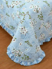 MORADO Glace Cotton Luxury Ultrasonic Printed Lightweight All Season Bedspreads/Quilted Bed Cover With 2 King Size Pillow Covers - (90x100 inches - light blue) - 90x100 Inches, Cyan Aqua