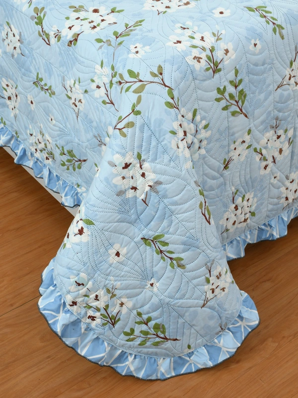 MORADO Glace Cotton Luxury Ultrasonic Printed Lightweight All Season Bedspreads/Quilted Bed Cover With 2 King Size Pillow Covers - (90x100 inches - light blue) - 90x100 Inches, Cyan Aqua