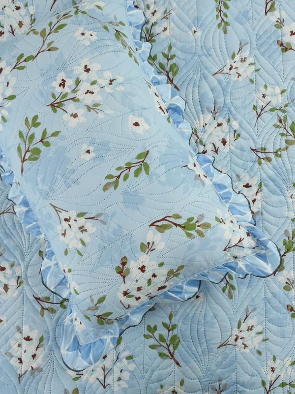 MORADO Glace Cotton Luxury Ultrasonic Printed Lightweight All Season Bedspreads/Quilted Bed Cover With 2 King Size Pillow Covers - (90x100 inches - light blue) - 90x100 Inches, Cyan Aqua