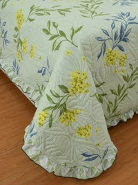 MORADO Glace Cotton Luxury Ultrasonic Printed Lightweight All Season Bedspreads/Quilted Bed Cover With 2 King Size Pillow Covers - (90x100 inches - light green) - 90x100 Inches, De York