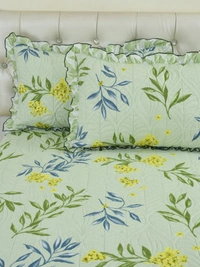 MORADO Glace Cotton Luxury Ultrasonic Printed Lightweight All Season Bedspreads/Quilted Bed Cover With 2 King Size Pillow Covers - (90x100 inches - light green) - 90x100 Inches, De York