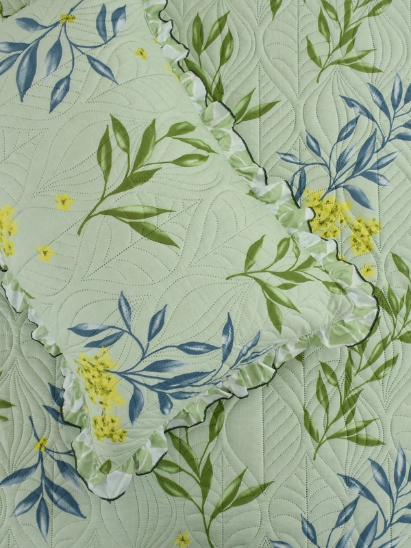 MORADO Glace Cotton Luxury Ultrasonic Printed Lightweight All Season Bedspreads/Quilted Bed Cover With 2 King Size Pillow Covers - (90x100 inches - light green) - 90x100 Inches, De York