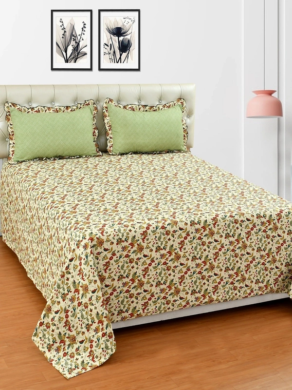 MORADO Glace Cotton King Size Bedsheet with 2 Pillow Covers with Frill (108x108, Inches) - 108x108 Inches, Mutlicolor