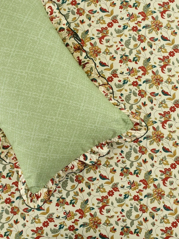 MORADO Glace Cotton King Size Bedsheet with 2 Pillow Covers with Frill (108x108, Inches) - 108x108 Inches, Mutlicolor