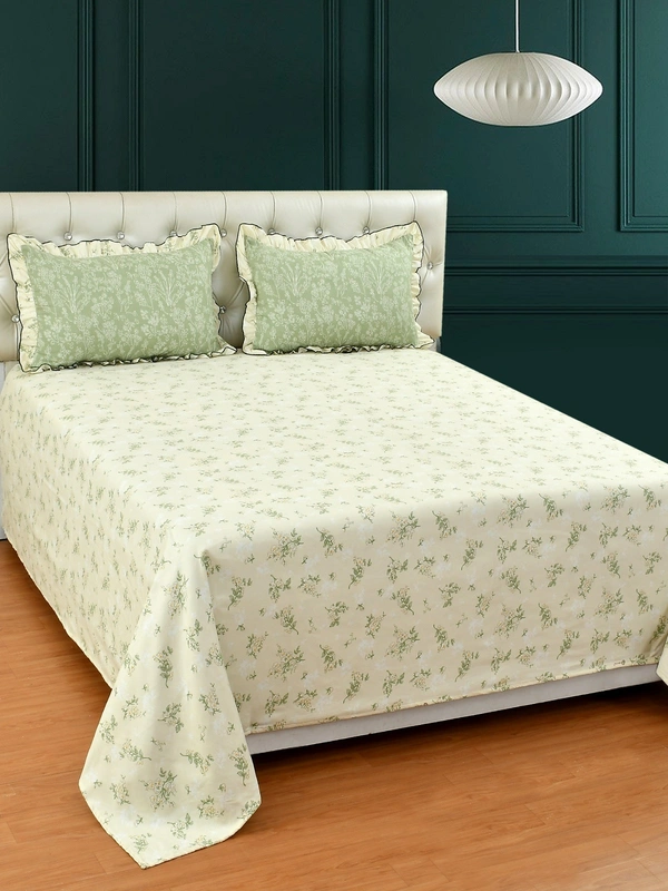 MORADO Glace Cotton King Size Bedsheet with 2 Pillow Covers with Frill (108x108, Inches) - 108x108 Inches, Mutlicolor