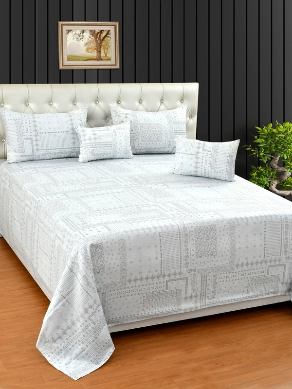 MORADO 100% Pure Cotton 5Pcs Bedding Set with Net Lace | King Size Double Bedsheet with 2 Pillow Covers and 2 Filled Breakfast Pillows - 108x108 Inches, Grey - 108x108 Inches, Grey